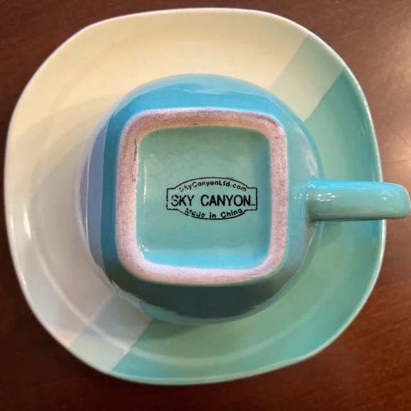 Sky Canyon Color Block Stoneware Cup & Saucer Set of Four - Picture 4 of 6